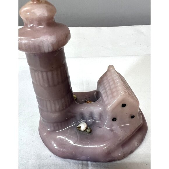 Lighthouse Figurine Candle With Shell & House Design - Picture 2 of 6